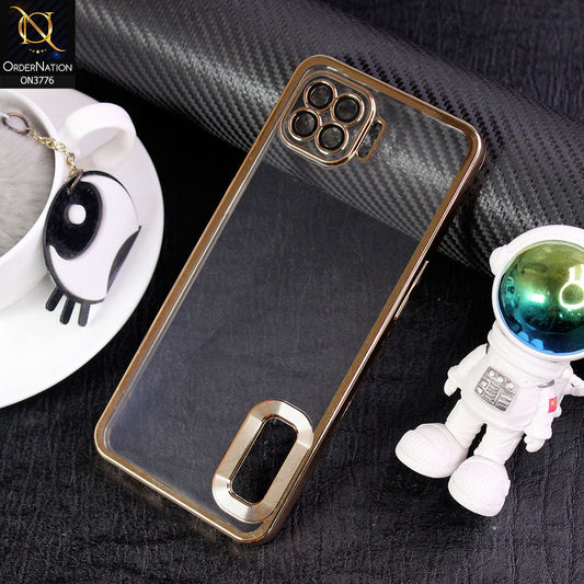 Oppo A93 Cover - Golden -  Electroplating Borders Logo Hole Camera Lens Protection Soft Silicone Case