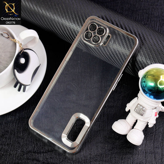 Oppo F17 Pro Cover - Silver -  Electroplating Borders Logo Hole Camera Lens Protection Soft Silicone Case