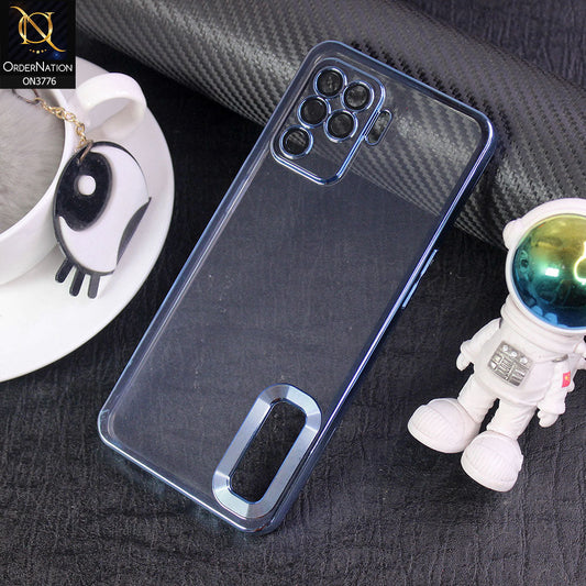 Oppo A94 Cover - Blue -  Electroplating Borders Logo Hole Camera Lens Protection Soft Silicone Case