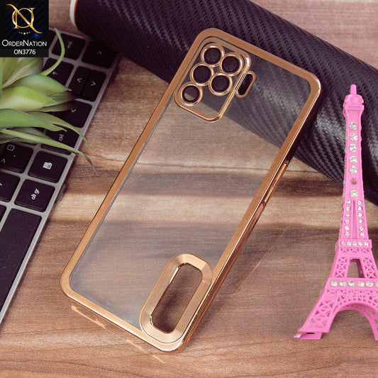 Oppo A94 Cover - Golden - Electroplating Borders Logo Hole Camera Lens Protection Soft Silicone Case