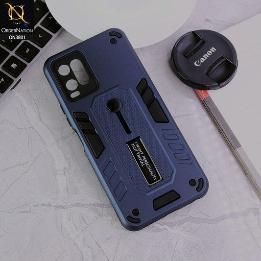 Vivo Y21t Cover - Midnight Blue - Hybrid Stylish Slide Finger Grip With Metal Kickstand Soft Borders Case