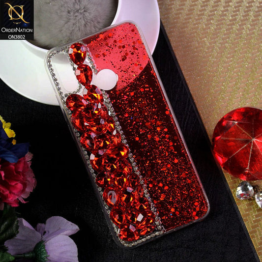 Huawei Y9 2019 Cover - Red - New Shinny Glitter Case With Bling Sparkle Stones Soft Borders Protective Case ( Glitter Does Not Move )