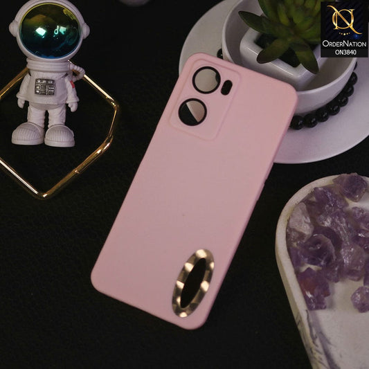 Oppo A77 4G Cover - Pink - Soft Silicone Camera Lense Protector Chrome Logo Hole Case