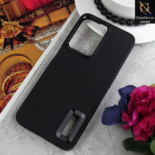 Oppo A77s Cover - Black - New Soft Silicone Electroplating Camera Ring Chrome Logo Hole Case