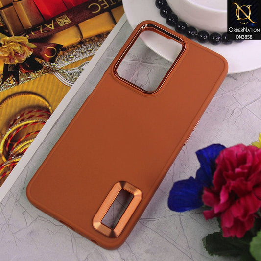 Oppo A57e Cover - Brown - New Soft Silicone Electroplating Camera Ring Chrome Logo Hole Case