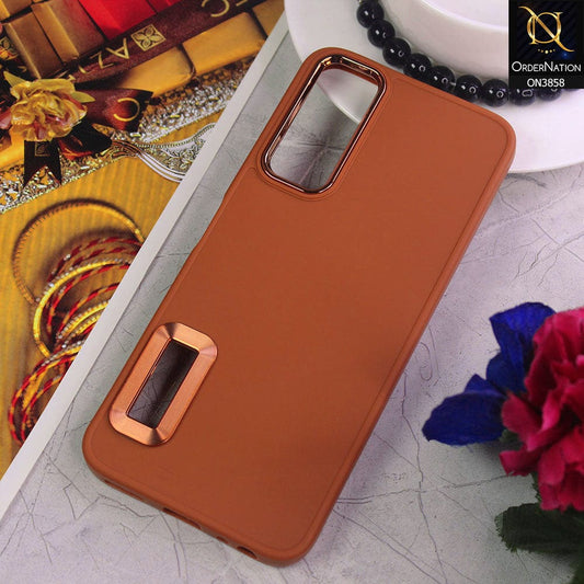 Vivo Y20 Cover - Brown - New Soft Silicone Electroplating Camera Ring Chrome Logo Hole Case