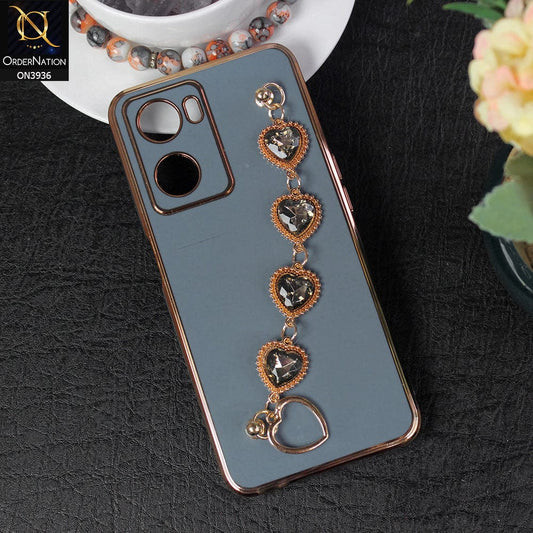 Oppo A77 4G Cover - Blue - New Electroplating Silk Shiny Camera Bumper Soft Case With Heart Chain Holder