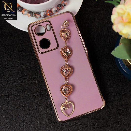 Oppo A57s Cover - Purple - New Electroplating Silk Shiny Camera Bumper Soft Case With Heart Chain Holder