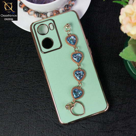 Oppo A77s Cover - Sea Green - New Electroplating Silk Shiny Camera Bumper Soft Case With Heart Chain Holder