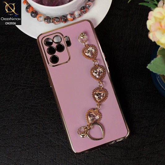 Oppo A94 Cover - Purple - New Electroplating Silk Shiny Camera Bumper Soft Case With Heart Chain Holder