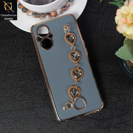 Oppo Reno 7 Lite Cover - Blue - New Electroplating Silk Shiny Camera Bumper Soft Case With Heart Chain Holder