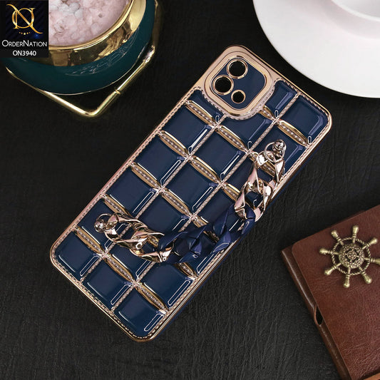 Oppo A16e Cover - Blue - 3D Electroplating Square Grid Design Soft TPU Case With Chain Holder