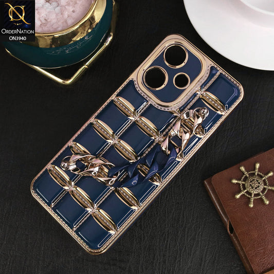 Infinix Hot 30 Play Cover - Blue - 3D Electroplating Square Grid Design Soft TPU Case With Chain Holder