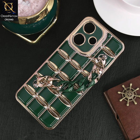 Infinix Hot 30 Play Cover - Dark Green - 3D Electroplating Square Grid Design Soft TPU Case With Chain Holder