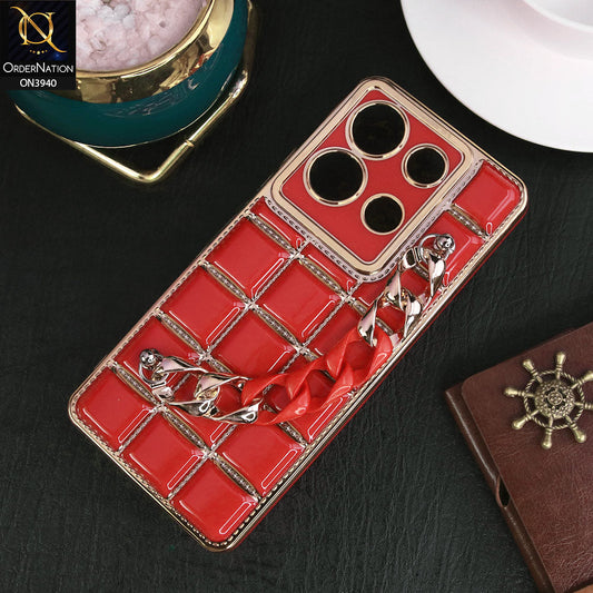 Infinix Note 30 Cover - Red - 3D Electroplating Square Grid Design Soft TPU Case With Chain Holder