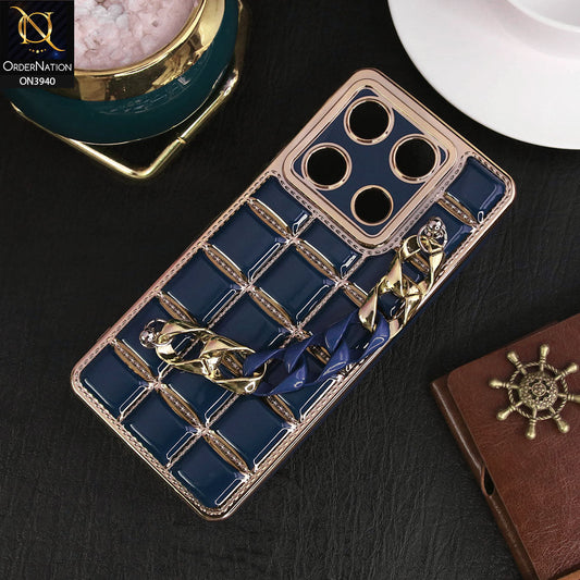 Infinix Note 30 Pro Cover - Blue - 3D Electroplating Square Grid Design Soft TPU Case With Chain Holder
