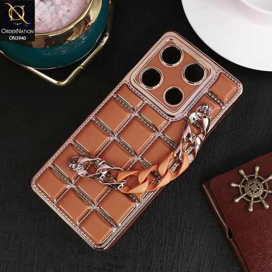 Infinix Note 30 Pro Cover - Brown - 3D Electroplating Square Grid Design Soft TPU Case With Chain Holder