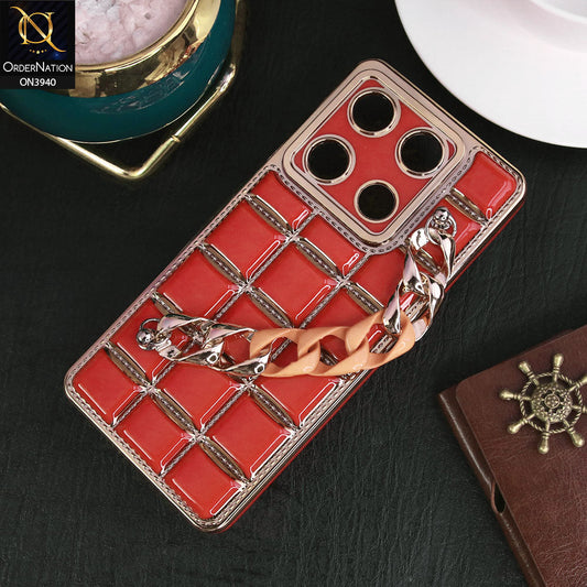 Infinix Note 30 Pro Cover - Red - 3D Electroplating Square Grid Design Soft TPU Case With Chain Holder