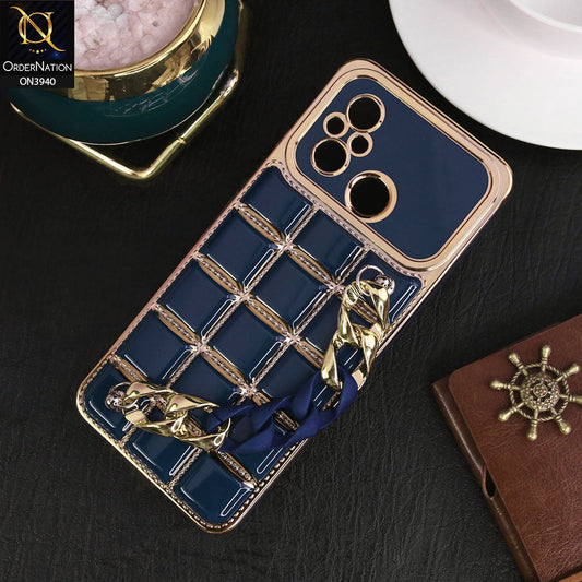 Xiaomi Poco C55 Cover - Blue - 3D Electroplating Square Grid Design Soft TPU Case With Chain Holder