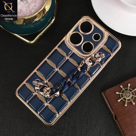 Infinix Smart 7 HD Cover - Blue - 3D Electroplating Square Grid Design Soft TPU Case With Chain Holder