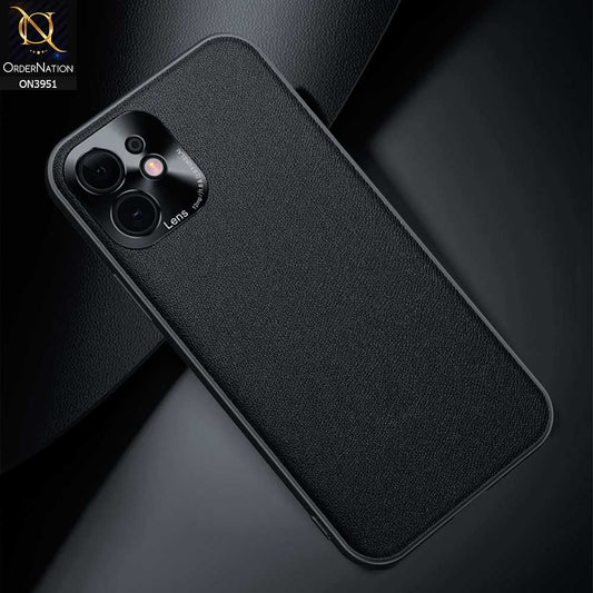 iPhone 12 Cover - Black - ONation Classy Leather Series - Minimalistic Classic Textured Pu Leather With Attractive Metallic Camera Protection Soft Borders Case