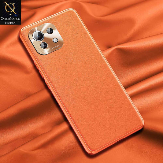 Xiaomi Mi 11 Lite Cover - Orange - ONation Classy Leather Series - Minimalistic Classic Textured Pu Leather With Attractive Metallic Camera Protection Soft Borders Case