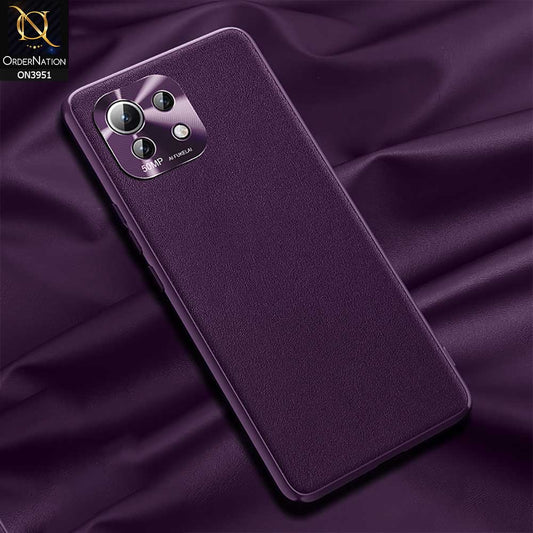 Xiaomi Mi 11 Lite Cover - Purple - ONation Classy Leather Series - Minimalistic Classic Textured Pu Leather With Attractive Metallic Camera Protection Soft Borders Case