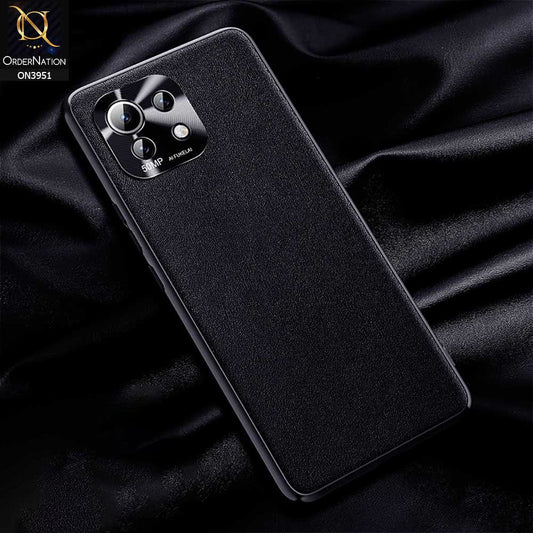 Xiaomi Mi 11 Lite Cover - Black - ONation Classy Leather Series - Minimalistic Classic Textured Pu Leather With Attractive Metallic Camera Protection Soft Borders Case