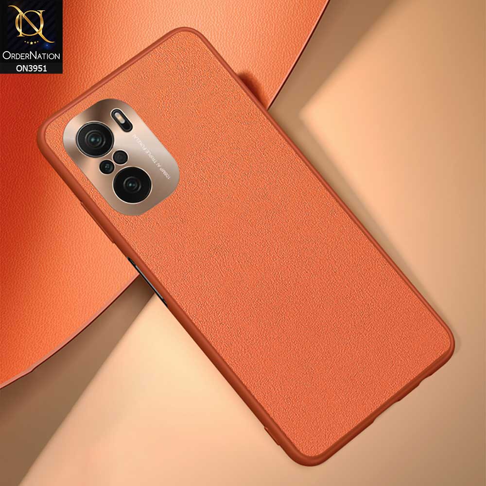 Xiaomi Poco F3 Cover - Orange - ONation Classy Leather Series - Minimalistic Classic Textured Pu Leather With Attractive Metallic Camera Protection Soft Borders Case