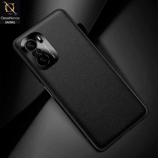 Xiaomi Poco F3 Cover - Black - ONation Classy Leather Series - Minimalistic Classic Textured Pu Leather With Attractive Metallic Camera Protection Soft Borders Case