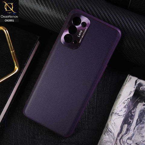 Oppo Reno 5 5G Cover - Purple - ONation Classy Leather Series - Minimalistic Classic Textured Pu Leather With Attractive Metallic Camera Protection Soft Borders Case