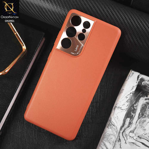 Samsung Galaxy S21 Ultra 5G Cover - Orange - ONation Classy Leather Series - Minimalistic Classic Textured Pu Leather With Attractive Metallic Camera Protection Soft Borders Case