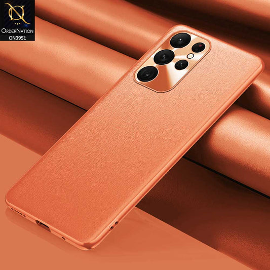 Samsung Galaxy S23 Ultra 5G Cover - Orange - ONation Classy Leather Series - Minimalistic Classic Textured Pu Leather With Attractive Metallic Camera Protection Soft Borders Case