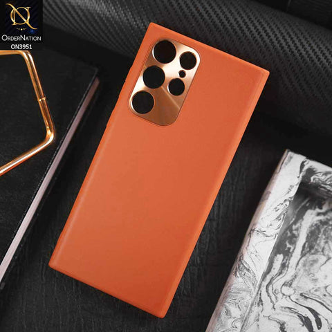 Samsung Galaxy S23 Ultra 5G Cover - Orange - ONation Classy Leather Series - Minimalistic Classic Textured Pu Leather With Attractive Metallic Camera Protection Soft Borders Case