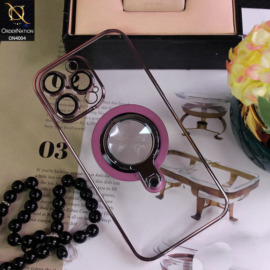 iPhone 14 Pro Max Cover - Rose Gold - New Luxuary Metal Holding Stand Camera Lense Protective MagSafe Case (Magsafe Notification Enabled)