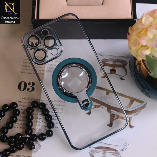 iPhone 14 Pro Max Cover - Sierra Blue - New Luxuary Metal Holding Stand Camera Lense Protective MagSafe Case (Magsafe Notification Enabled)