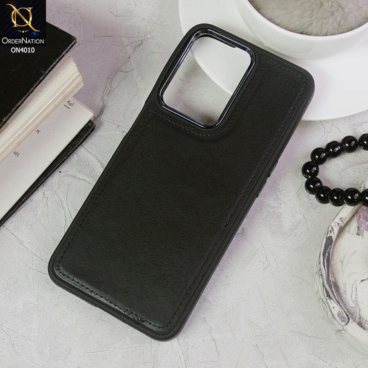 Oppo A57 4G 2022 Cover - Black - New Electroplated Camera Ring Leather Texture Soft Silicone Case