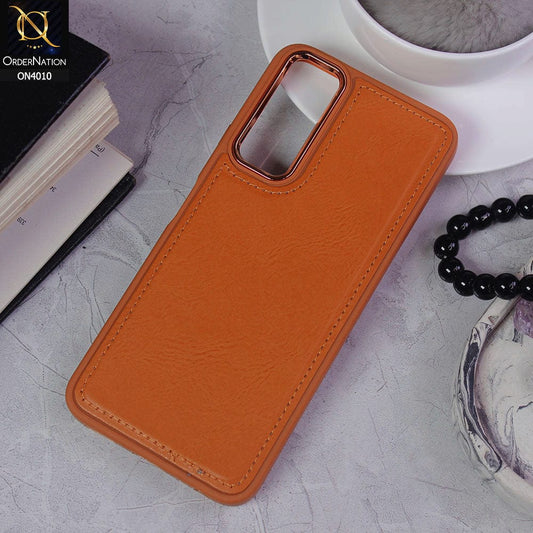 Vivo Y20 Cover - Mustard - New Electroplated Camera Ring Leather Texture Soft Silicone Case
