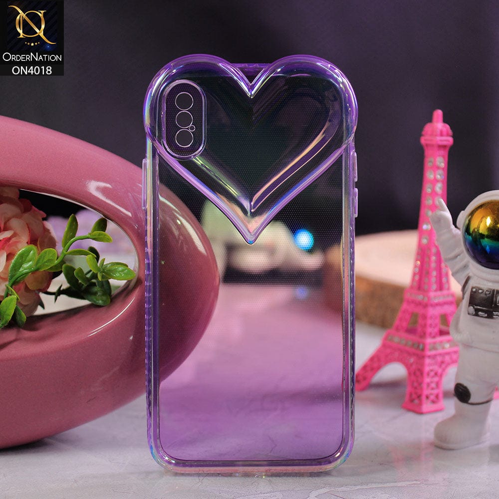 iPhone XS X Cover Purple New 3D Love Heart Camera Bumper