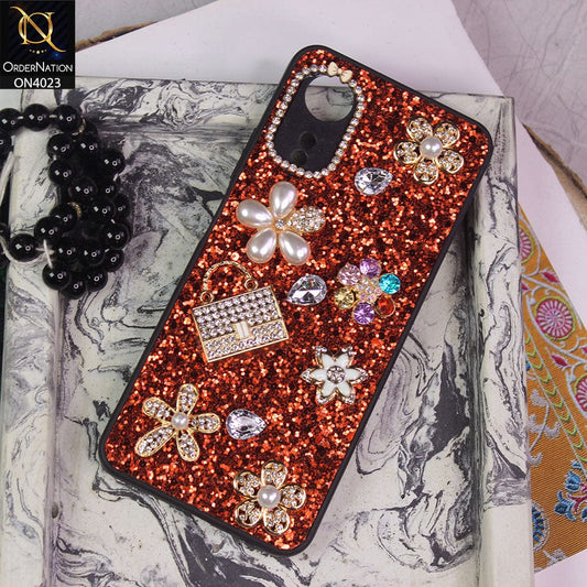 Oppo A17k Cover - Red - New Bling Bling Sparkle 3D Flowers Shiny Glitter Texture Protective Case