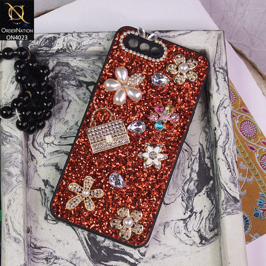 Oppo A3s Cover - Red - New Bling Bling Sparkle 3D Flowers Shiny Glitter Texture Protective Case