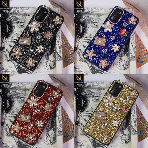 Oppo A72 Cover - Blue - New Bling Bling Sparkle 3D Flowers Shiny Glitter Texture Protective Case