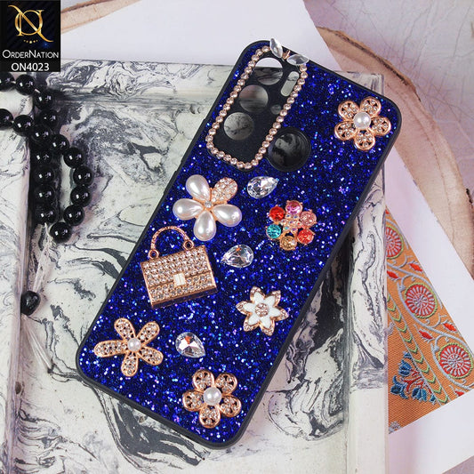 Tecno Pova Neo Cover - Blue - New Bling Bling Sparkle 3D Flowers Shiny Glitter Texture Protective Case