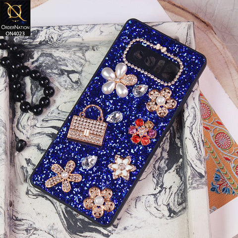 Samsung Galaxy Note 8 Cover - Blue - New Bling Bling Sparkle 3D Flowers Shiny Glitter Texture Protective Case