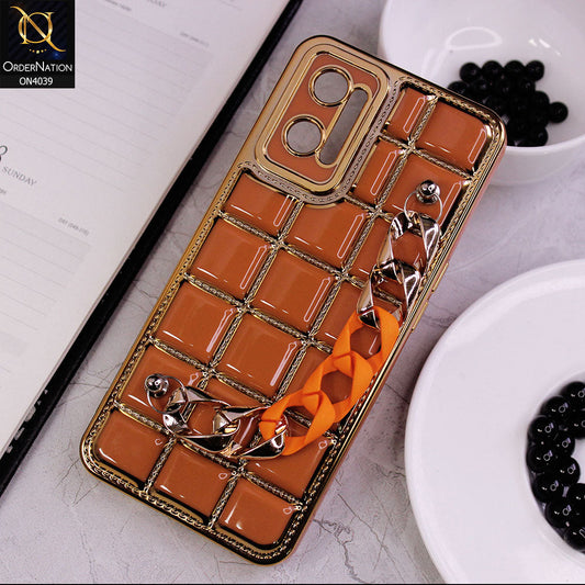 Oppo A96 4G Cover - Brown - New Electroplated Soft Silicone Camera Protection Case With Chain Holder