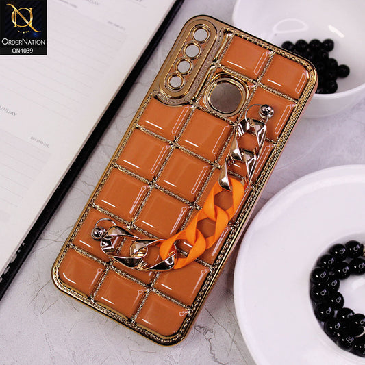 Infinix Hot 8 Cover - Brown - New Electroplated Soft Silicone Camera Protection Case With Chain Holder