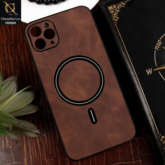 iPhone 11 Pro Max Cover - Dark Brown - New Luxury Matte Leather Magnetic MagSafe Wireless Charging Soft Case