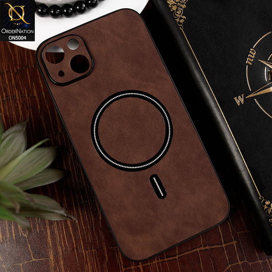 iPhone 14 Plus Cover - Dark Brown - New Luxury Matte Leather Magnetic MagSafe Wireless Charging Soft Case