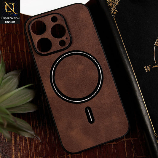 iPhone 15 Pro Cover - Dark Brown - New Luxury Matte Leather Magnetic MagSafe Wireless Charging Soft Case