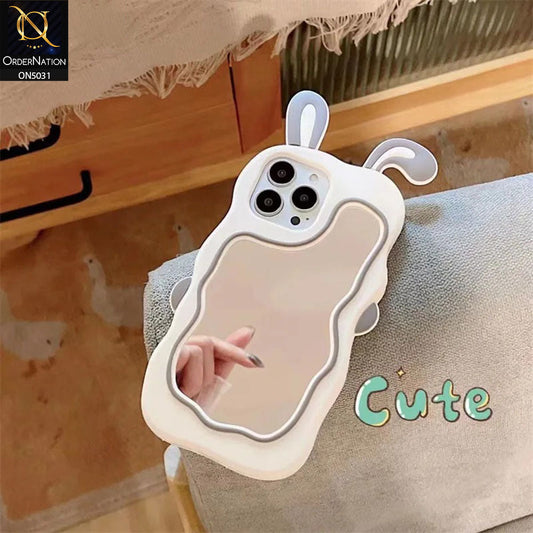 iPhone 13 Pro Cover - Gray - 360-Degree Protection Cute Cartoon Bunny Mirror Soft Silicone Case